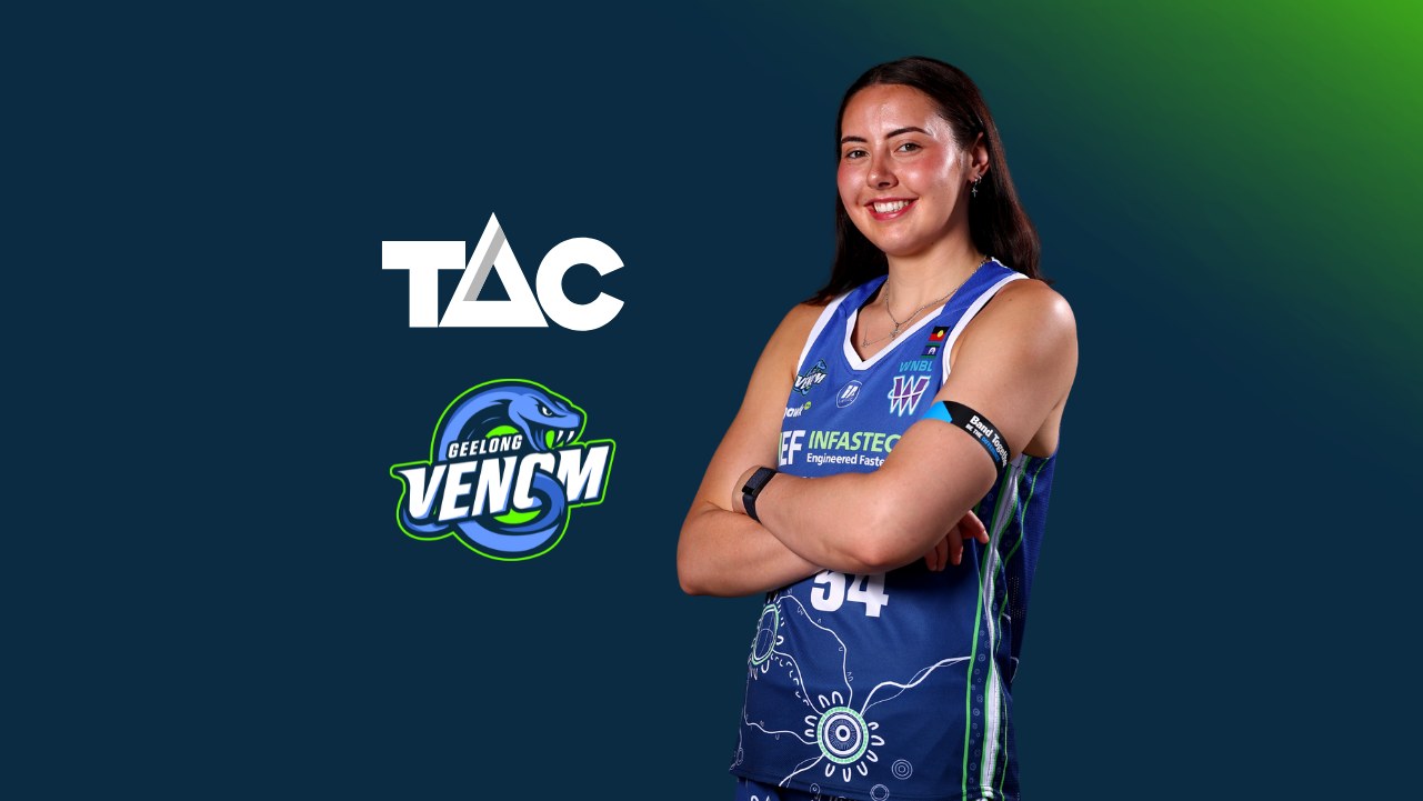 TAC and Geelong Venom partnership artwork featuring a Geelong Venom player